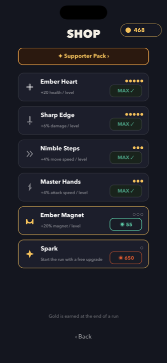 The shop screen